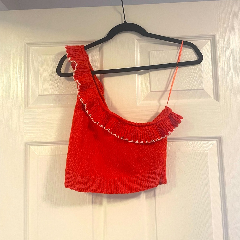One shoulder knit crop tank